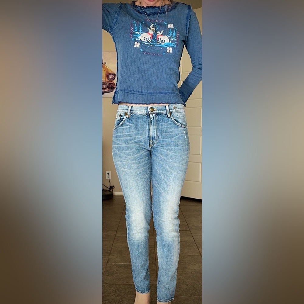 R13 Designer Denim Droopy Boyfriend Skinny Jeans Blue 27